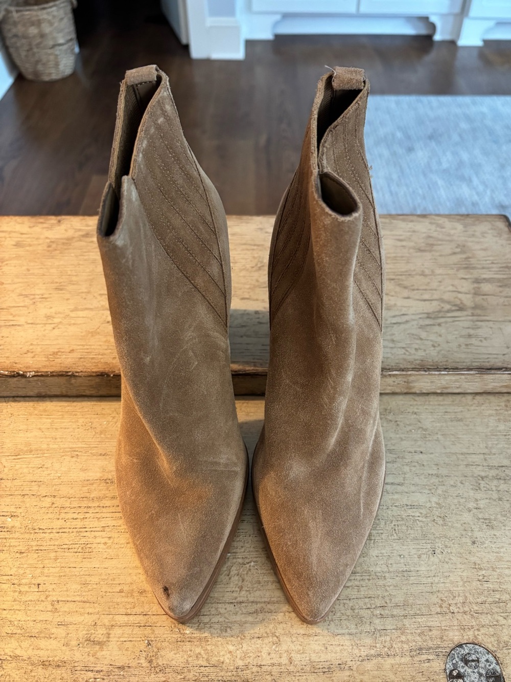 Marc Fisher Tan Suede Pointed-Toe Ankle Booties